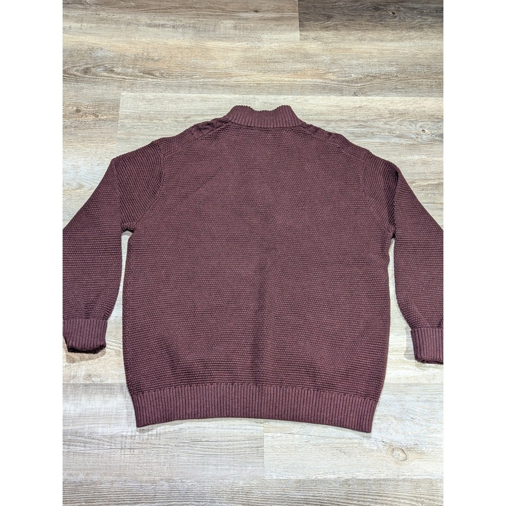 Raffi Burgundy Cable Knit Quarter Zip Sweater Mens Size XL Suede Elbow Patches - Picture 3 of 13
